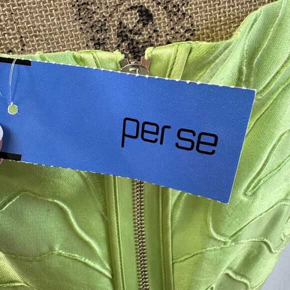 Per Se Lime Green Silk Cotton Textured Sleeveless Bodycon Knee-Length Dress Sz 4 - Picture 11 of 16